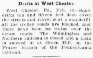 "Drifts at West Chester," The Scranton Tribune, February 14, 1899, page 1. Library of Congress, Chronicling America. Public domain.